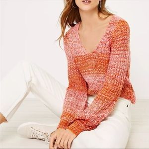 NWT Loft Orange/Pink Space Dye V-Neck Sweater Size Small